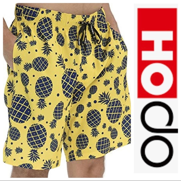HOdo Yellow Swim-trunks with Blue Pineapples Sz L - Picture 1 of 6